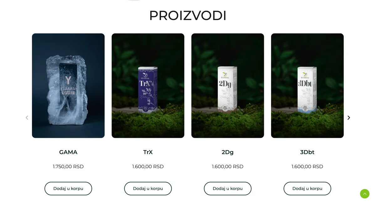 ECOSOUL product grid with pricing