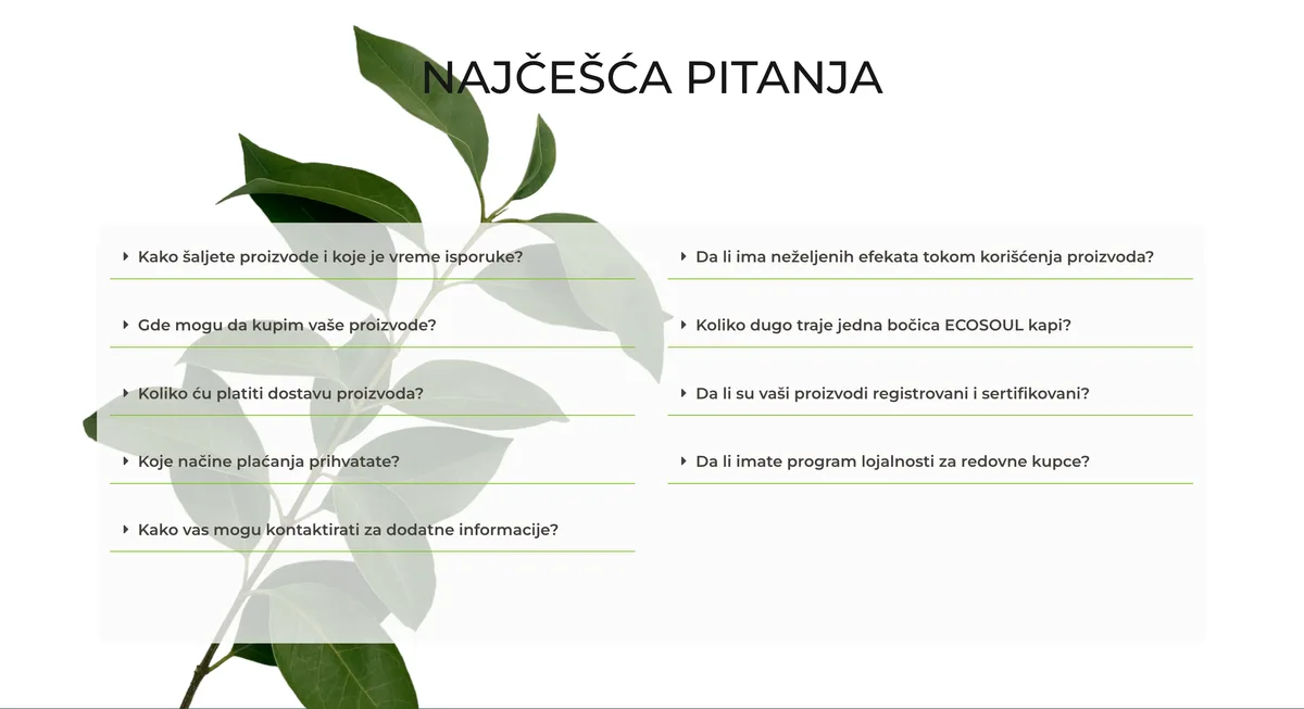 ECOSOUL FAQ accordion